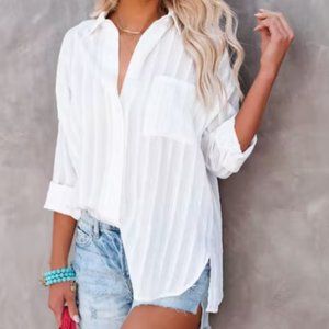 White Textured Button Down-bundle 4 items for $30 (anything < $25) exp 06/30